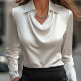 Heather | Elegant Satin Blouse with Draped Neckline