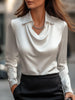Heather | Elegant Satin Blouse with Draped Neckline