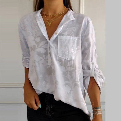 Stefania | Timeless Shirt with Print, Collar, and Buttons
