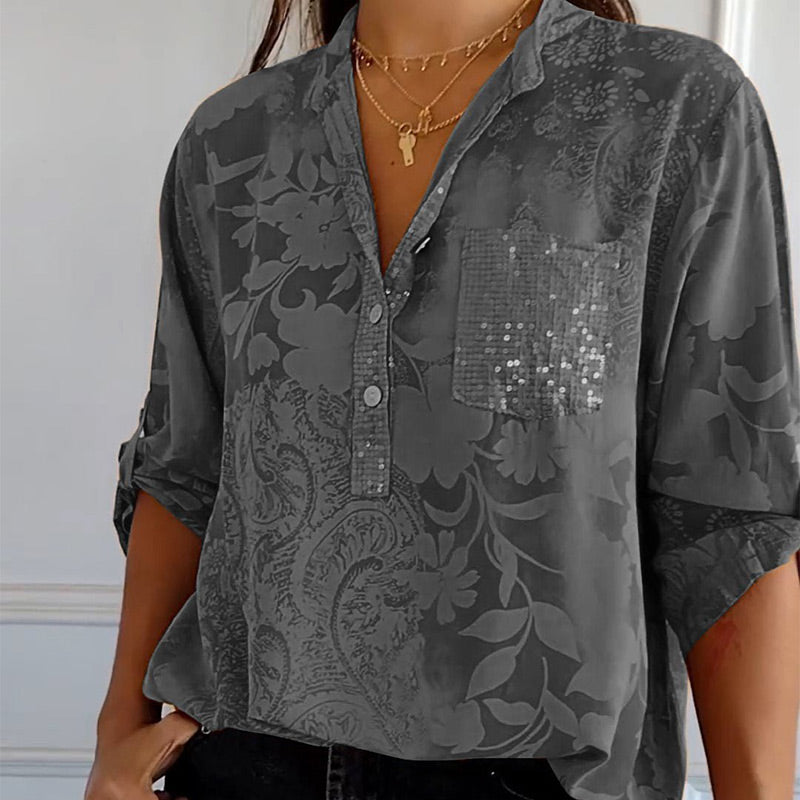 Stefania | Timeless Shirt with Print, Collar, and Buttons
