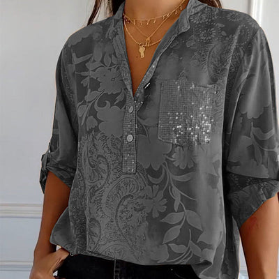 Stefania | Timeless Shirt with Print, Collar, and Buttons