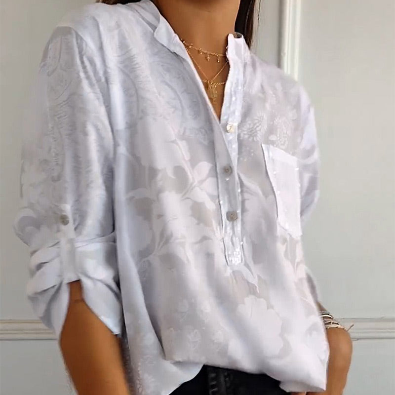 Stefania | Timeless Shirt with Print, Collar, and Buttons