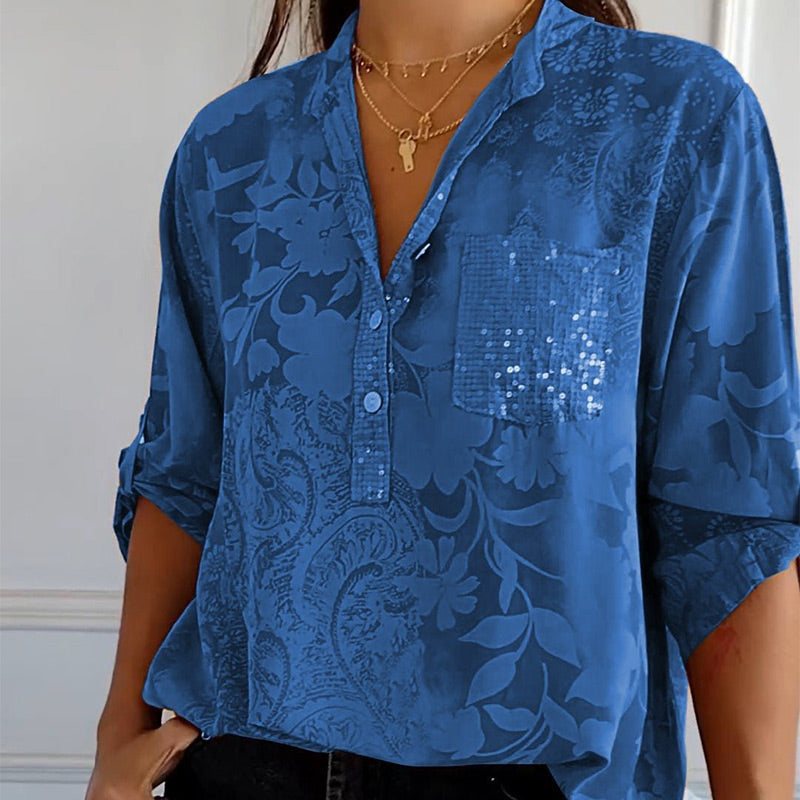 Stefania | Timeless Shirt with Print, Collar, and Buttons
