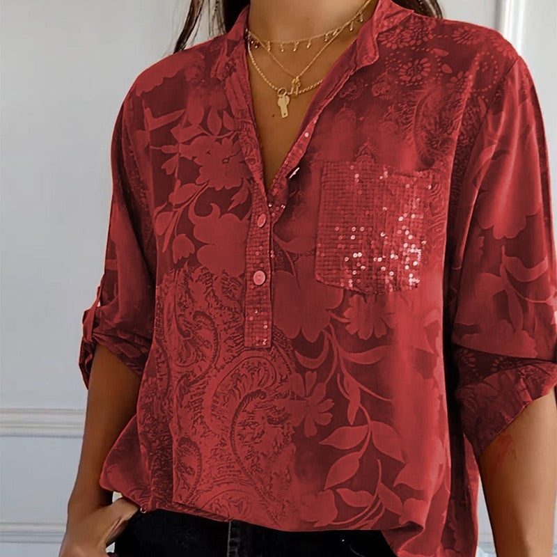Stefania | Timeless Shirt with Print, Collar, and Buttons