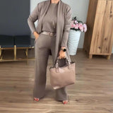 Elegant Long Cardigan & Top & Pants 3-Piece Set